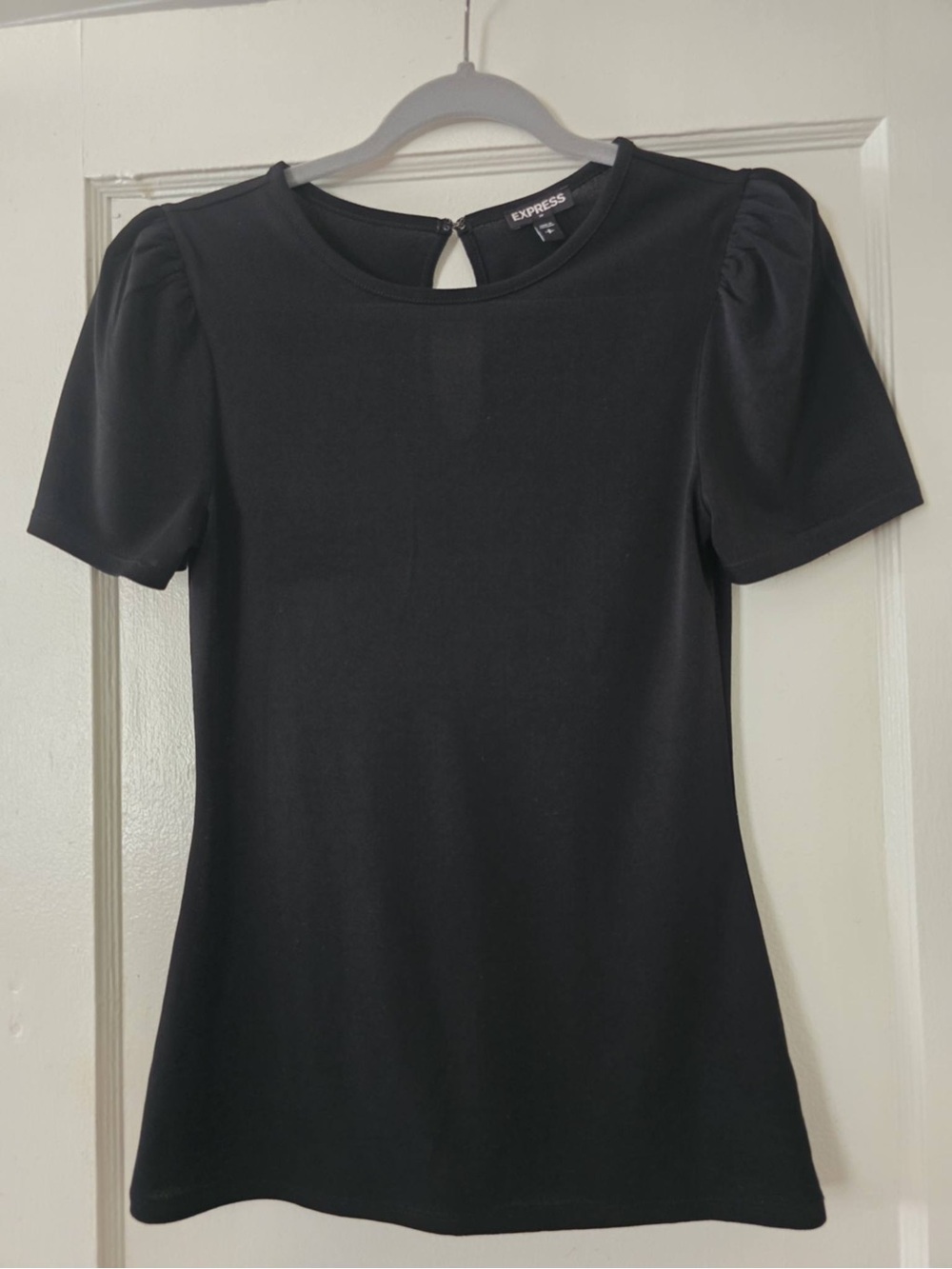 Express Black Short Sleeve Puff Shoulder Crew Neck Top Size Small